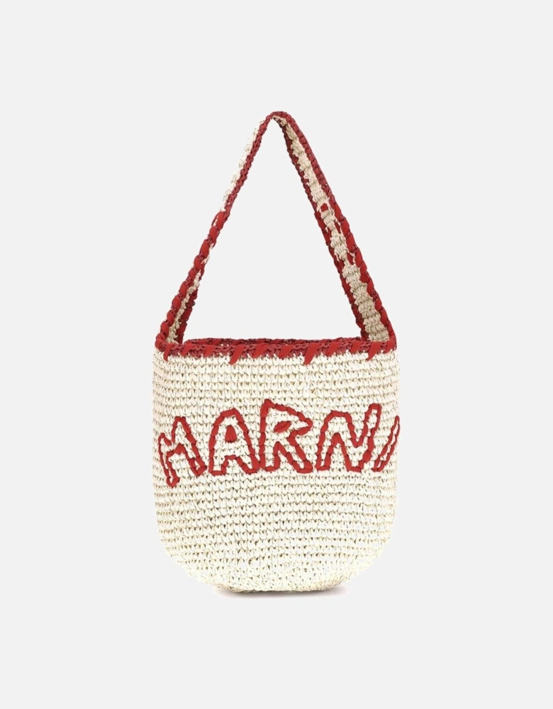 Handcrafted Raffia-Effect Shoulder Bag with Organza Logo Women - Cream