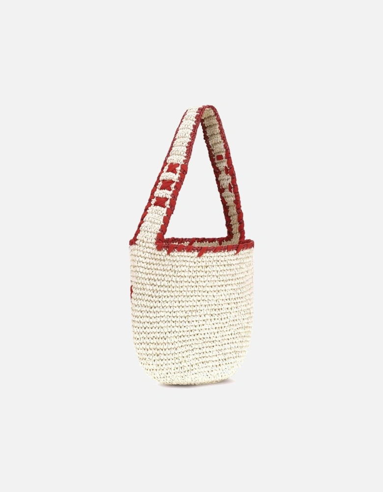 Handcrafted Raffia-Effect Shoulder Bag with Organza Logo Women - Cream