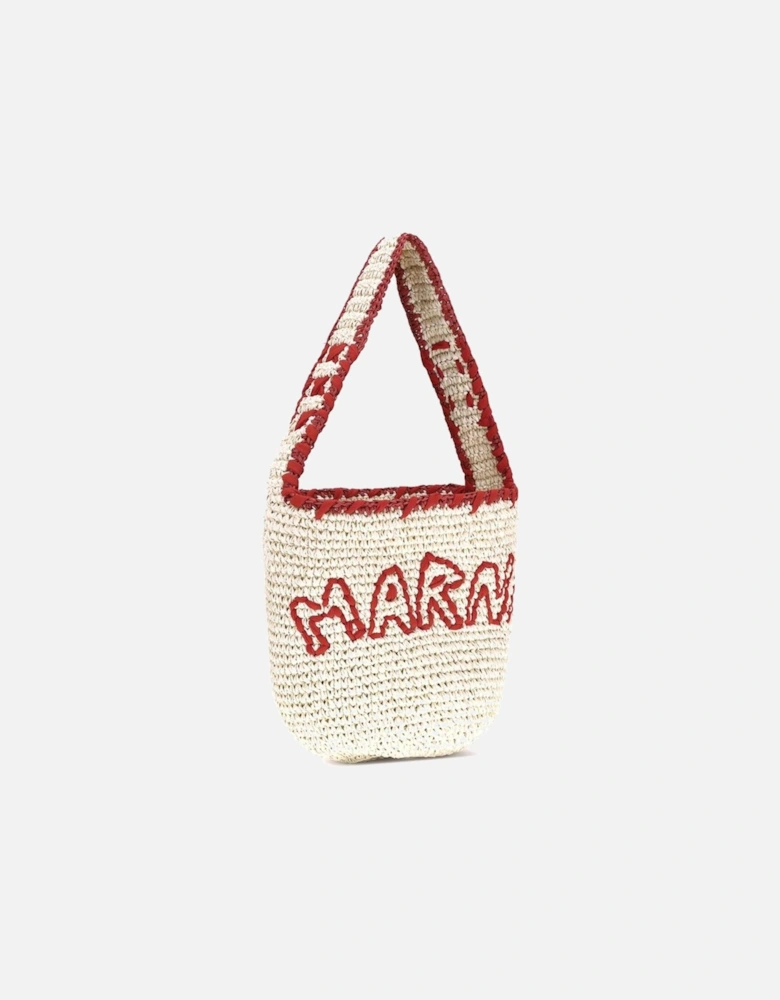 Handcrafted Raffia-Effect Shoulder Bag with Organza Logo Women - Cream