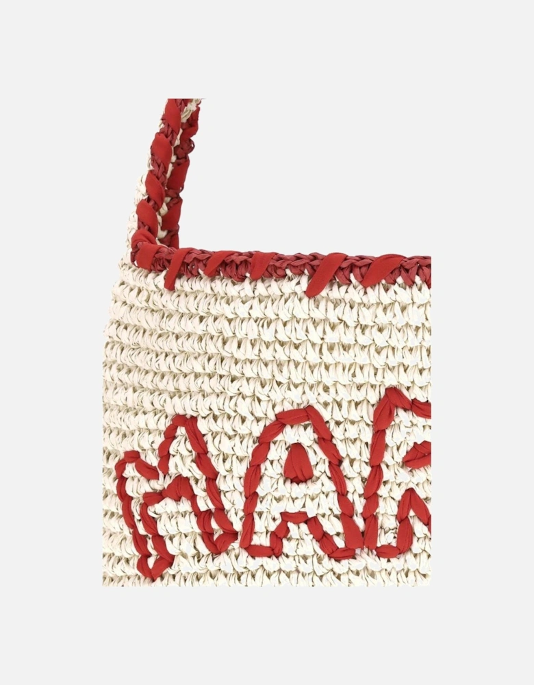 Handcrafted Raffia-Effect Shoulder Bag with Organza Logo Women - Cream