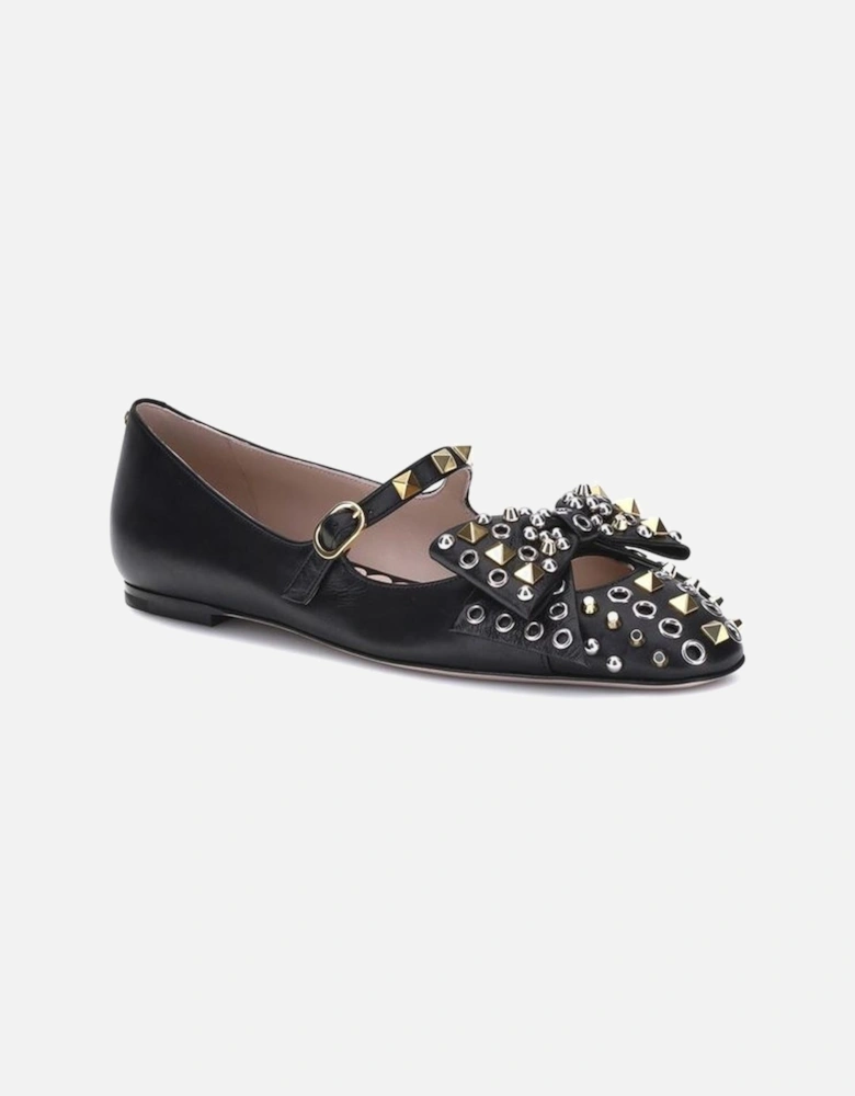 Mary-Jane Bow Ballerinas with Studded Details Women - Black Shoes