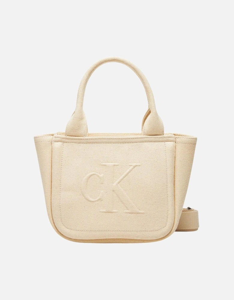 Cotton Zip-Closure Bag with Inside Pockets Women - Beige