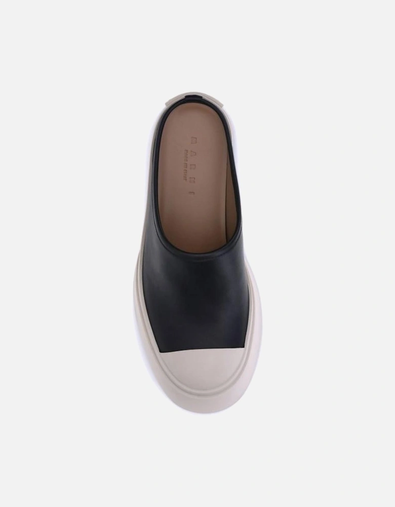 Leather Platform Sole Sneakers Slippers Women - Black