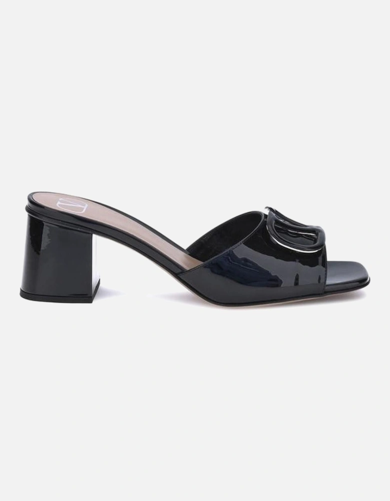 Patent Leather Slide Sandals with Signature VLogo Women - Black