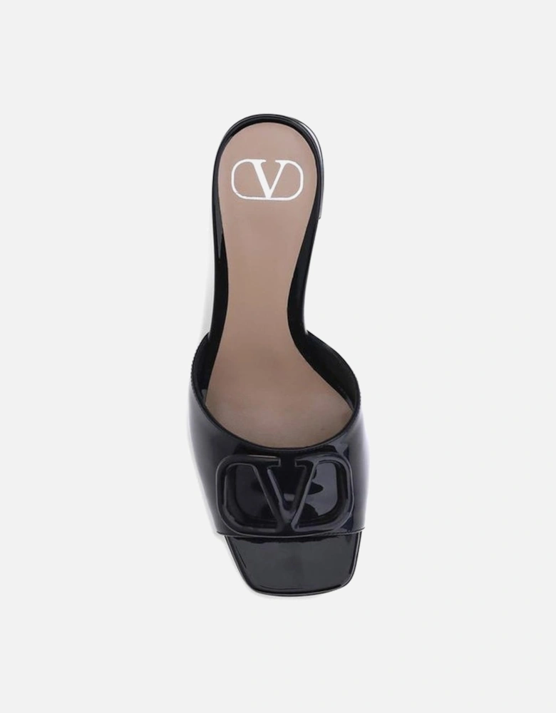 Patent Leather Slide Sandals with Signature VLogo Women - Black