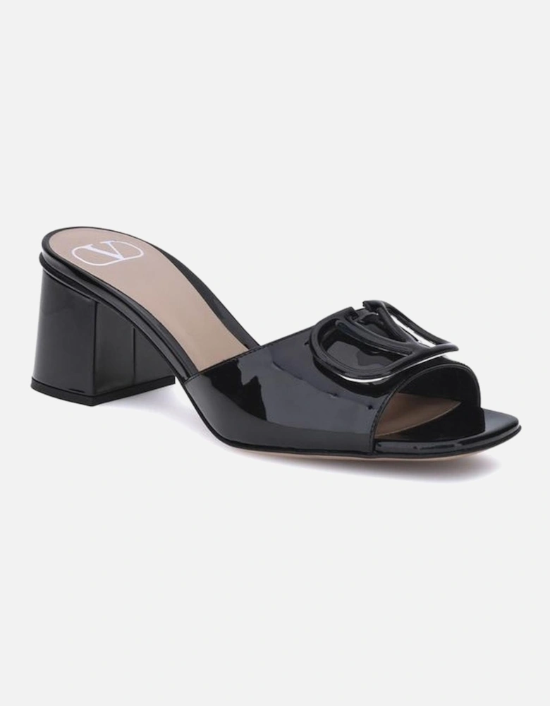 Patent Leather Slide Sandals with Signature VLogo Women - Black