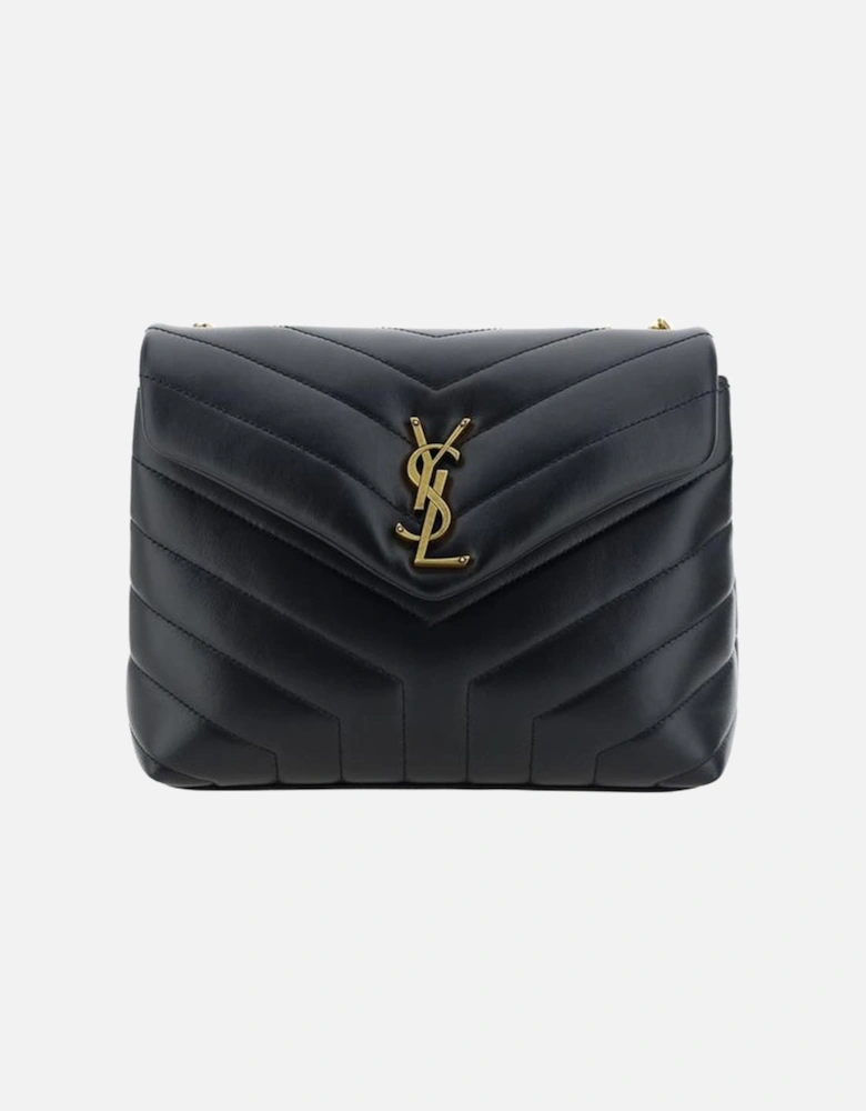 Leather Quilted Chevron Shoulder Bag with Chain Strap Women - Black
