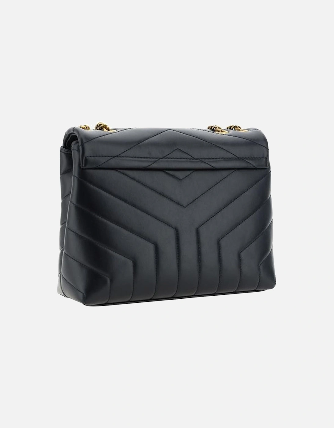 Leather Quilted Chevron Shoulder Bag with Chain Strap Women - Black