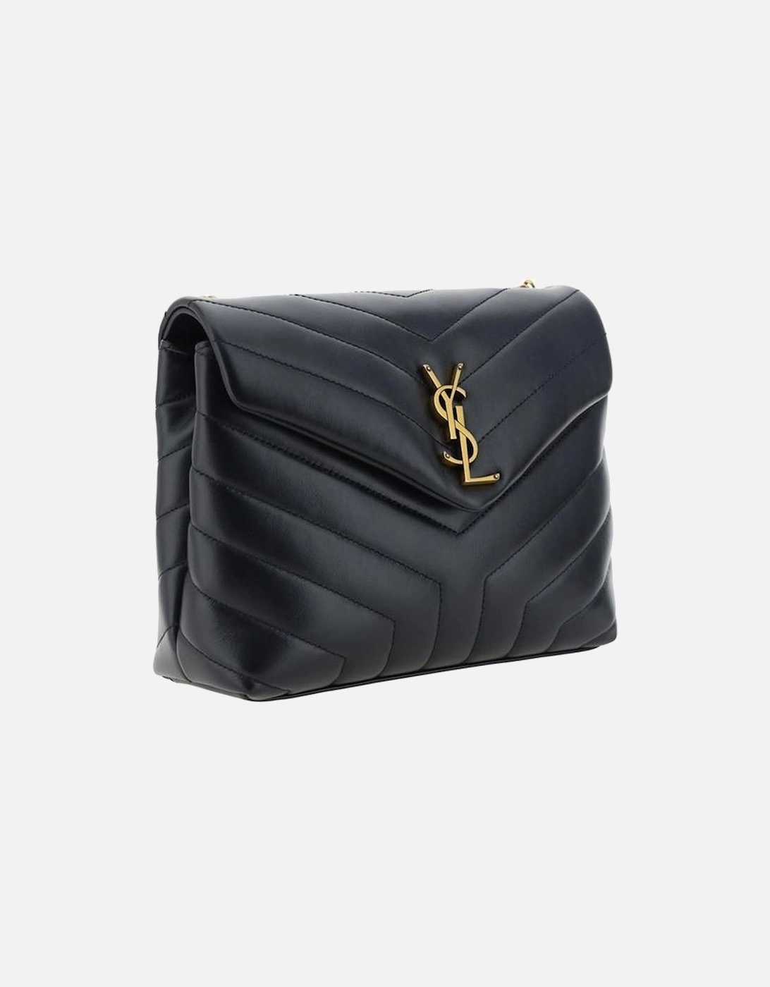 Leather Quilted Chevron Shoulder Bag with Chain Strap Women - Black