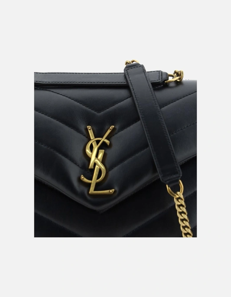 Leather Quilted Chevron Shoulder Bag with Chain Strap Women - Black