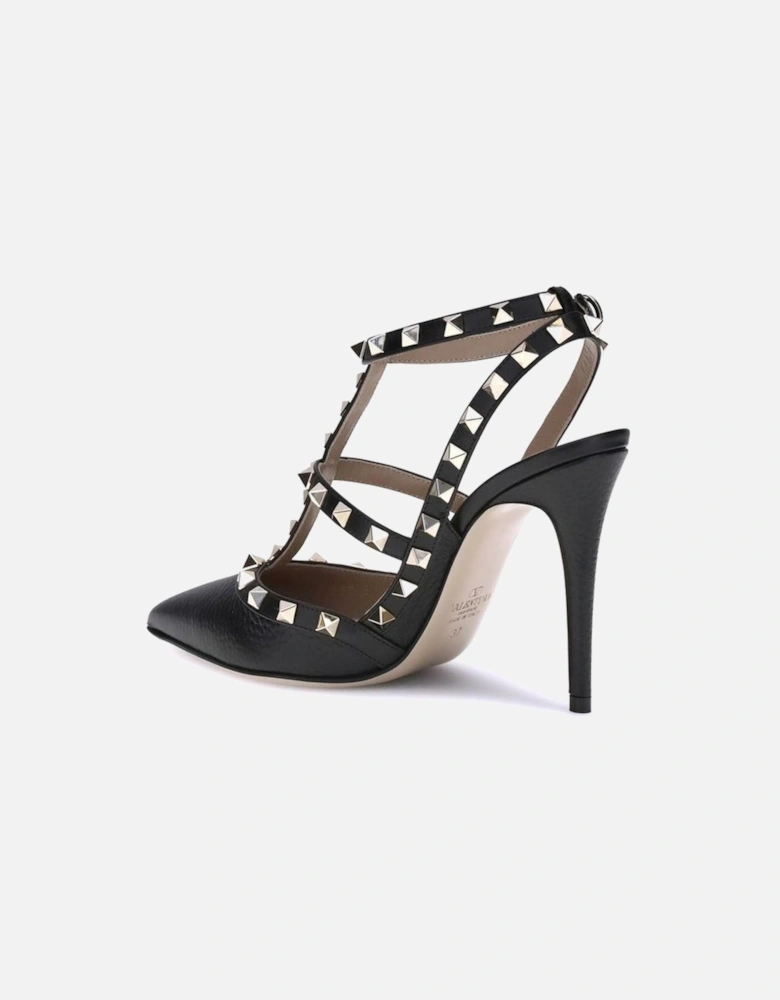 Rockstud Leather Pumps with Adjustable Ankle Strap Women - Black
