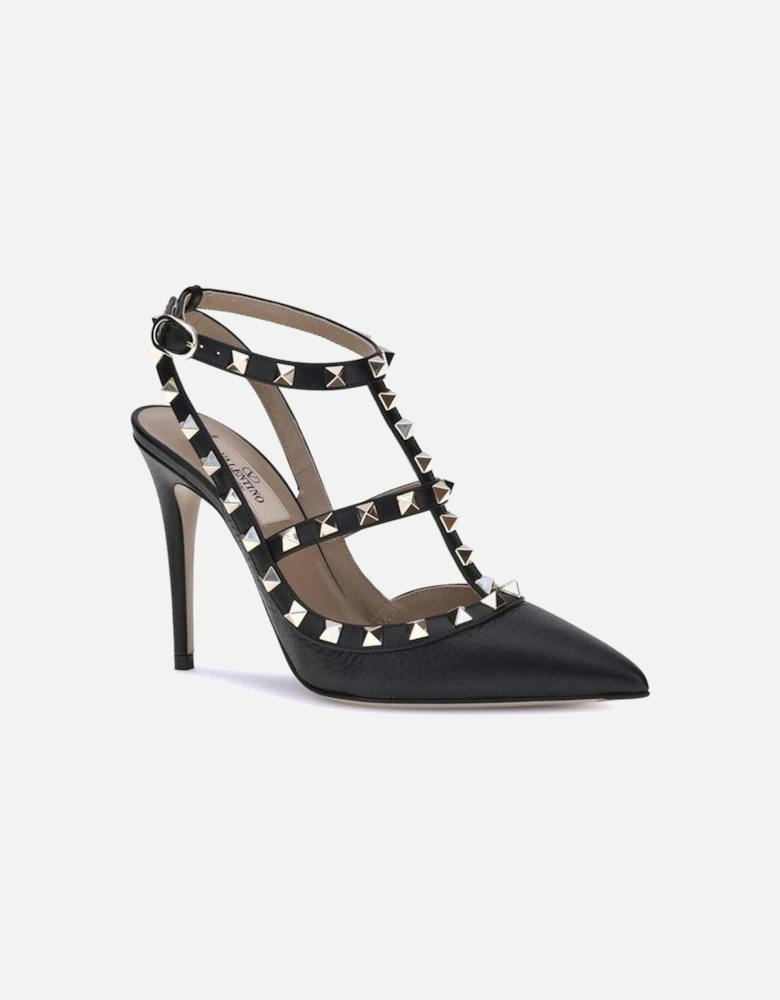 Rockstud Leather Pumps with Adjustable Ankle Strap Women - Black