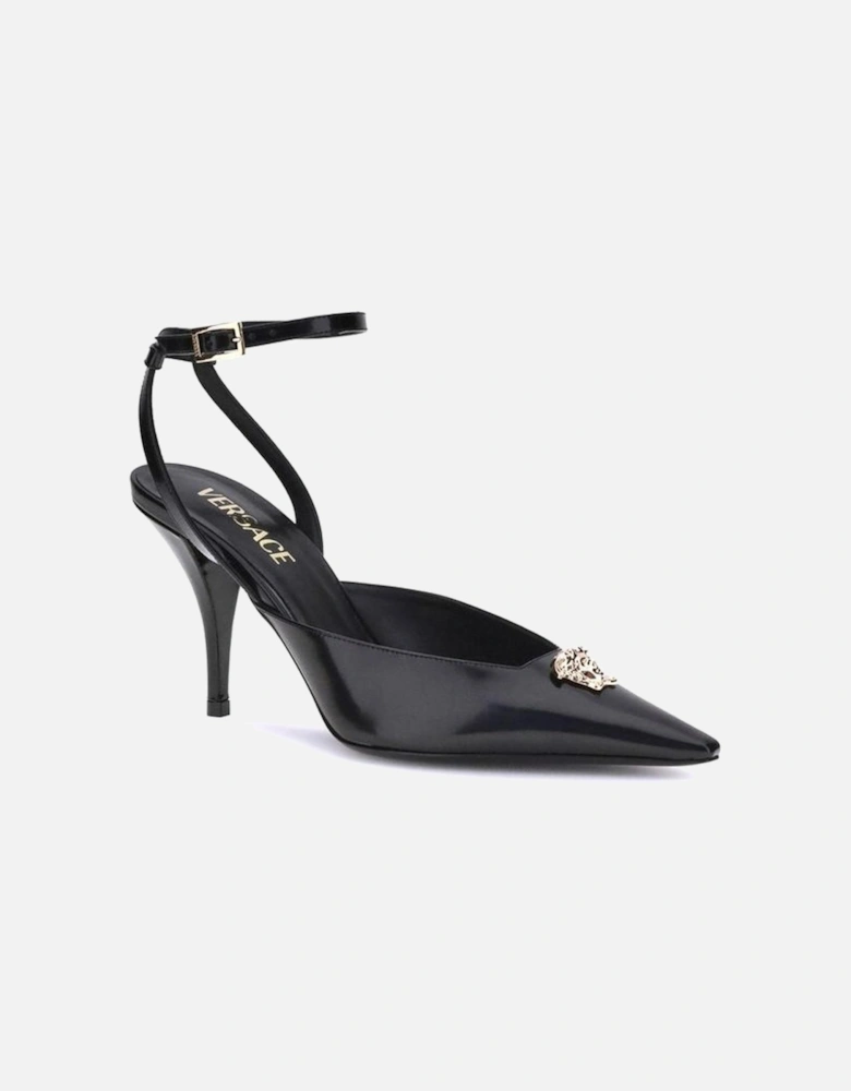 Medusa Decollete Slingback Patent Calfskin Stiletto Women - Black
