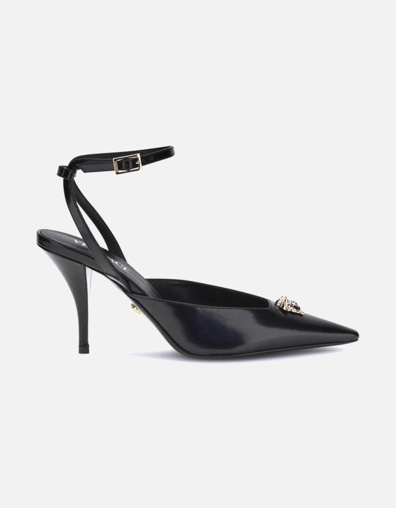 Medusa Decollete Slingback Patent Calfskin Stiletto Women - Black
