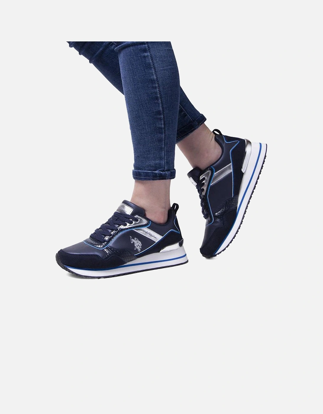 Lace-Up Sports Shoe with Contrasting Details Women - Blue Sneakers
