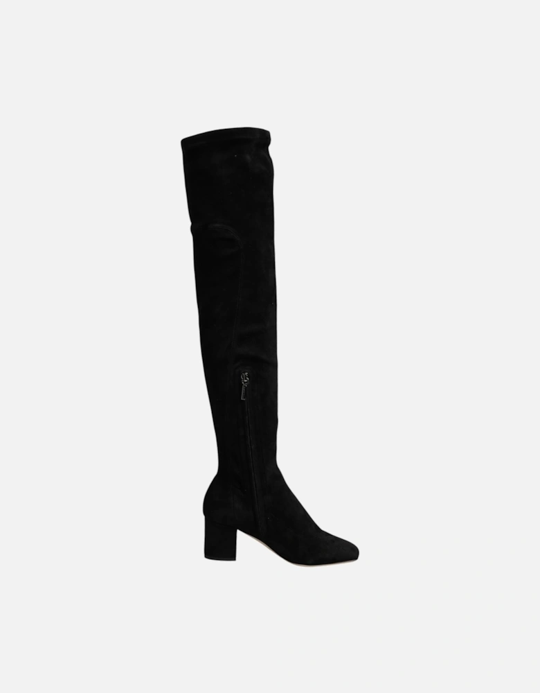 Suede Knee High Leather Boots with Zipper Women - Black