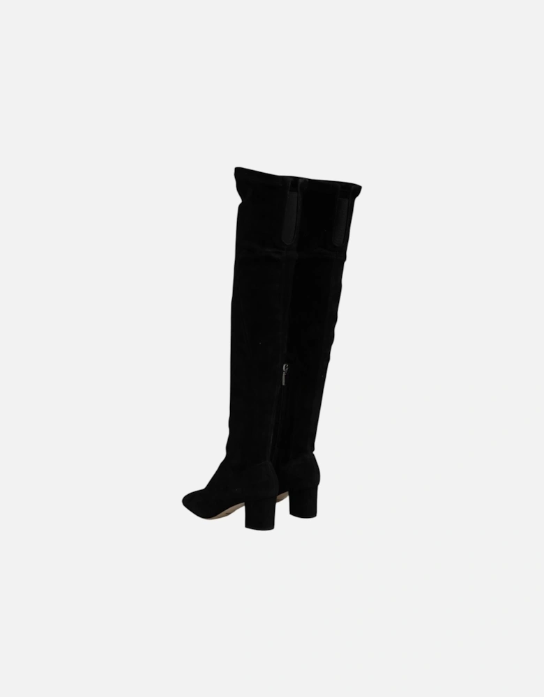 Suede Knee High Leather Boots with Zipper Women - Black