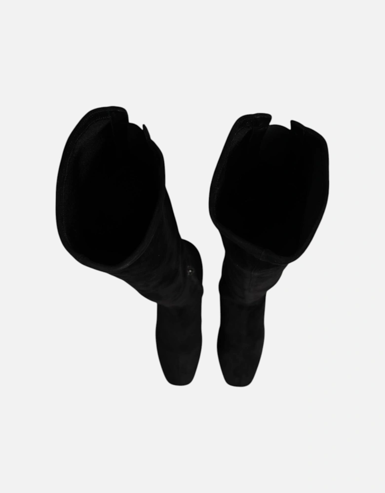 Suede Knee High Leather Boots with Zipper Women - Black