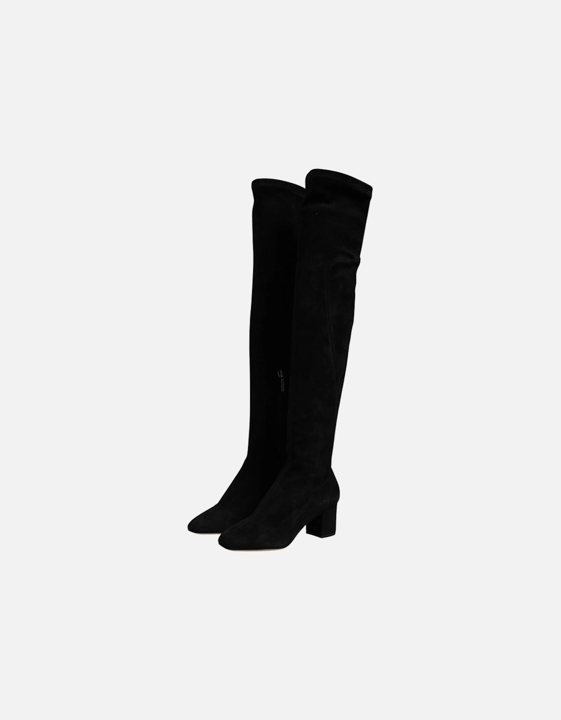 Suede Knee High Leather Boots with Zipper Women - Black