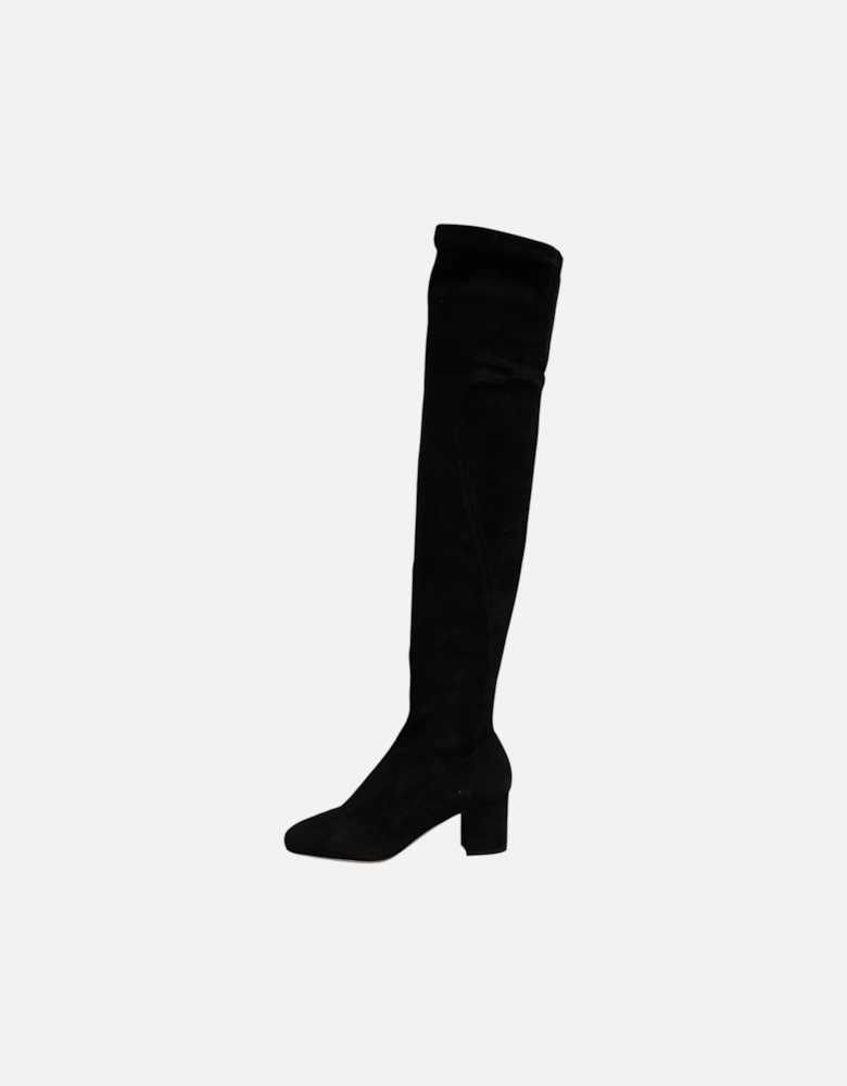 Suede Knee High Leather Boots with Zipper Women - Black