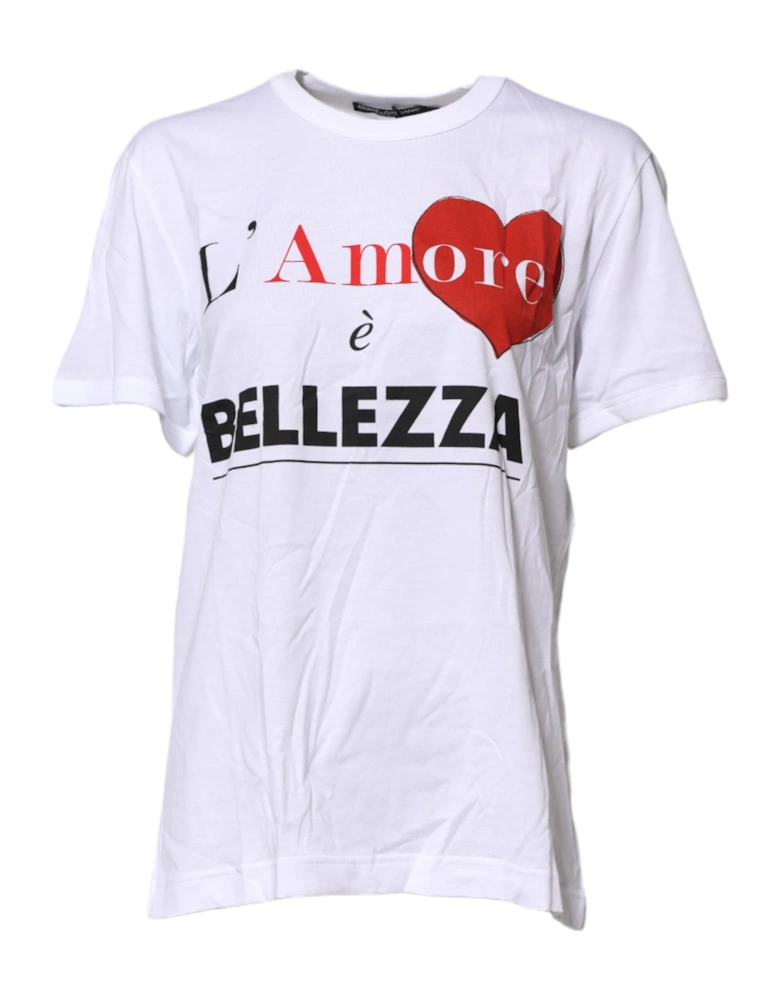 Cotton Crew Neck T-Shirt with Logo Details Women - White