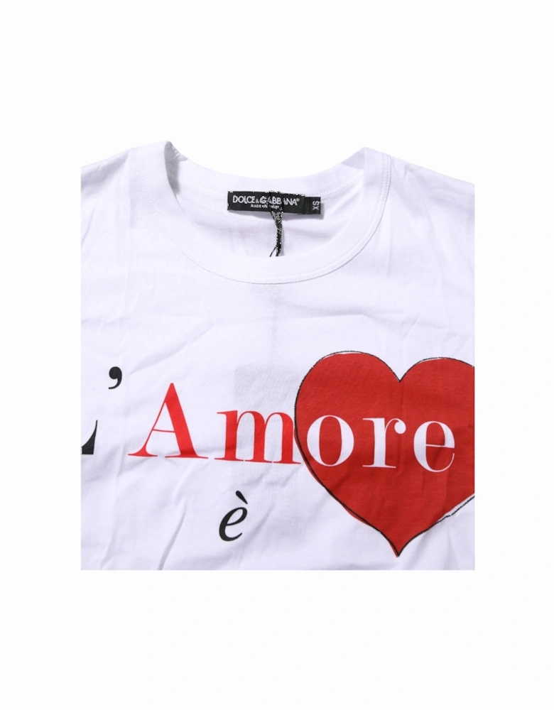 Cotton Crew Neck T-Shirt with Logo Details Women - White