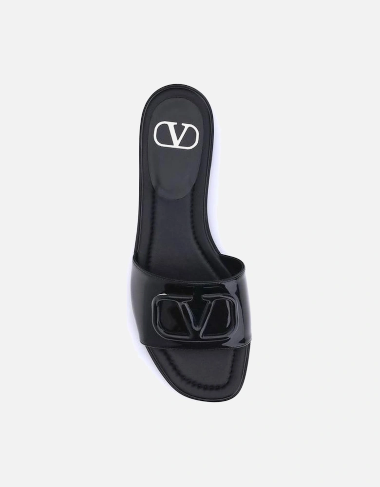 Patent Leather VLogo Slide Sandals Women - Black