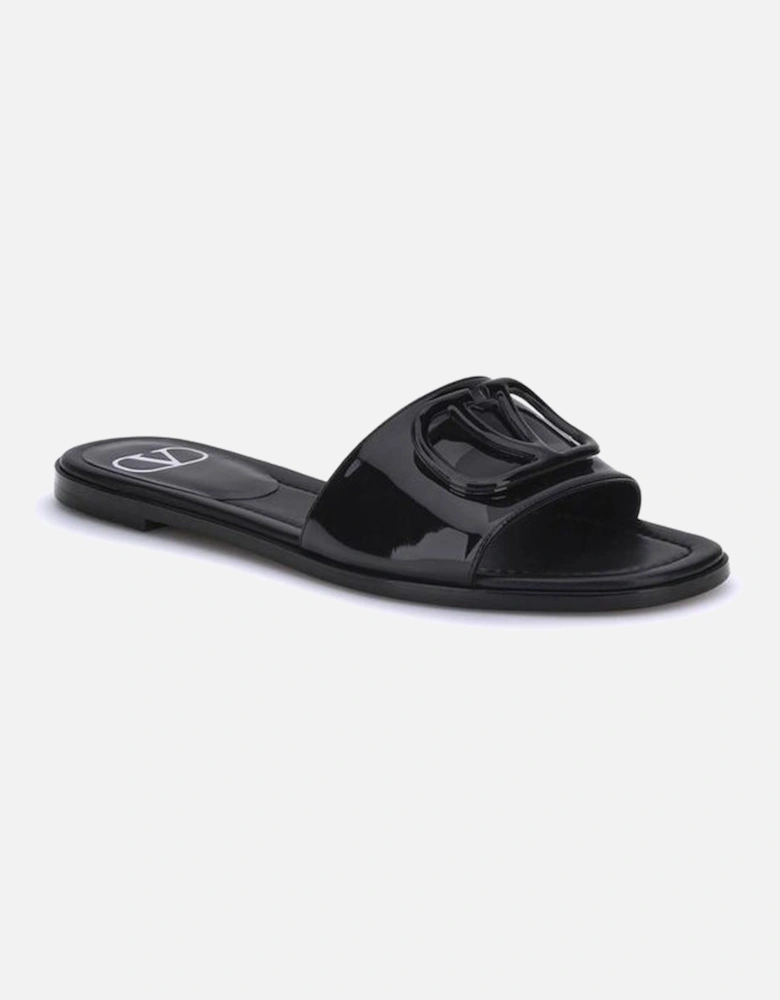 Patent Leather VLogo Slide Sandals Women - Black