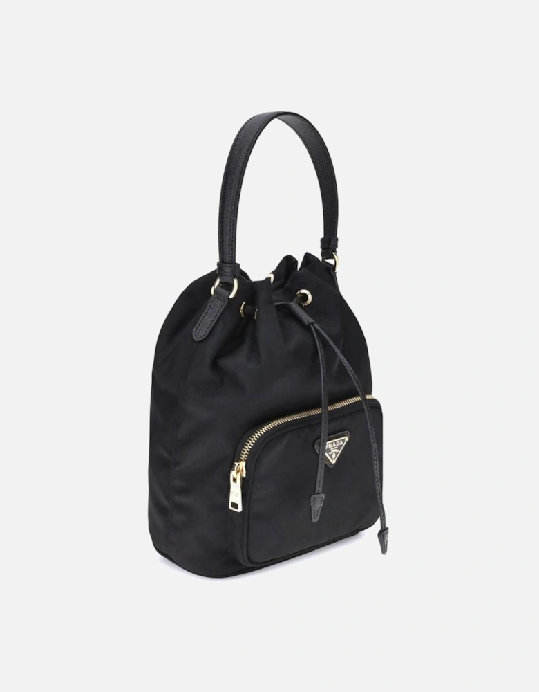 Re-Nylon Bucket Bag with Leather Handle Women - Black