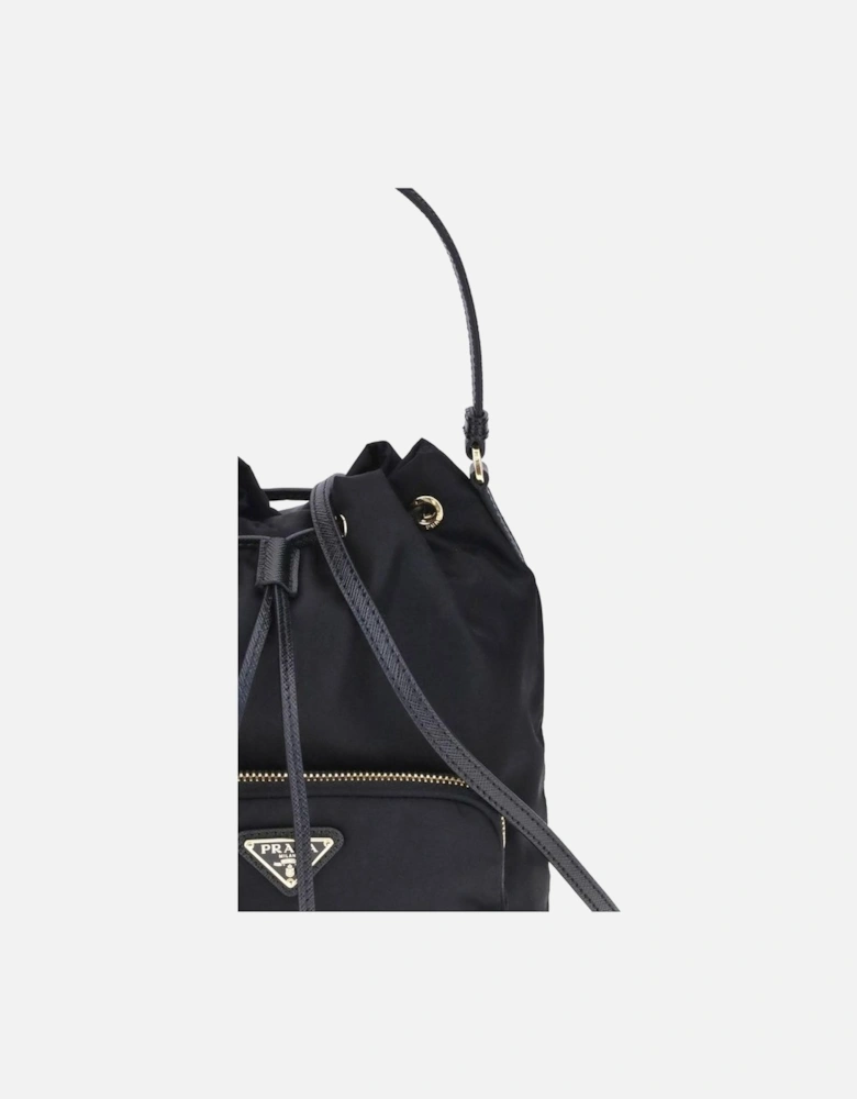 Re-Nylon Bucket Bag with Leather Handle Women - Black