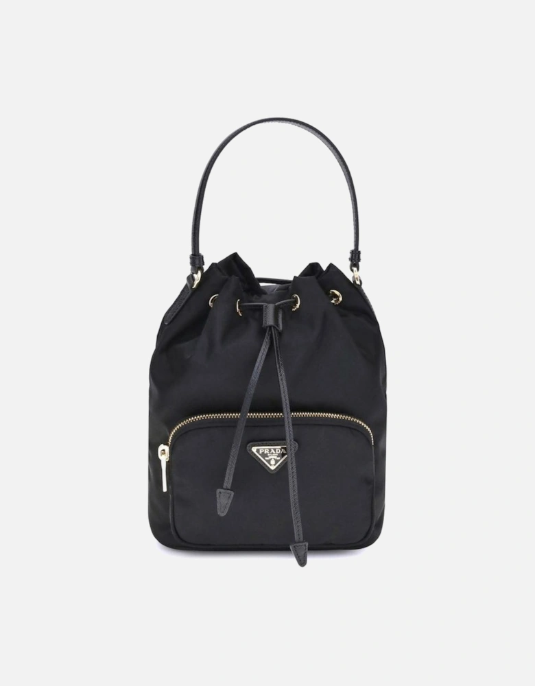 Re-Nylon Bucket Bag with Leather Handle Women - Black