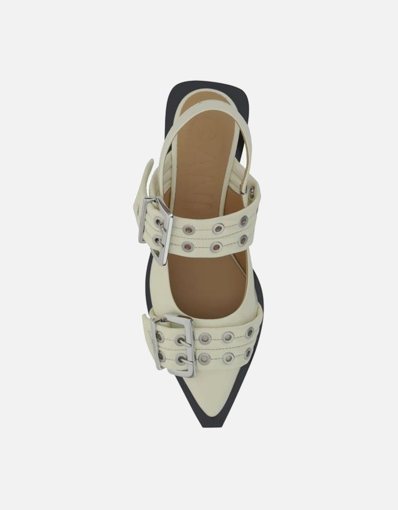 Calfskin Double Band Adjustable Pumps Women - White Shoes