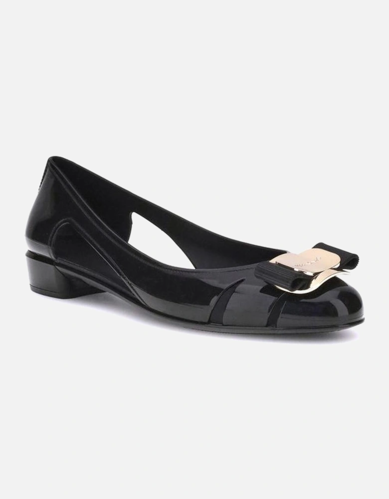 Rubber Ballerina with Metallic Logo Bow Women - Black Shoes