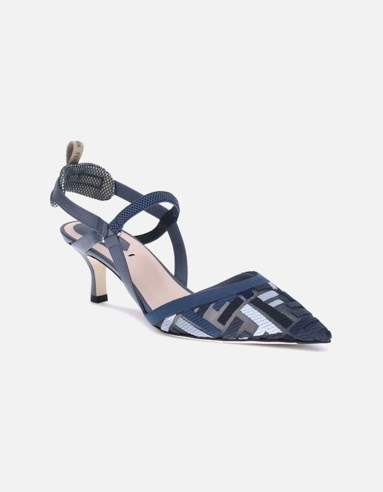 Mesh Slingback Pumps with FF Embroidery Women - Blue