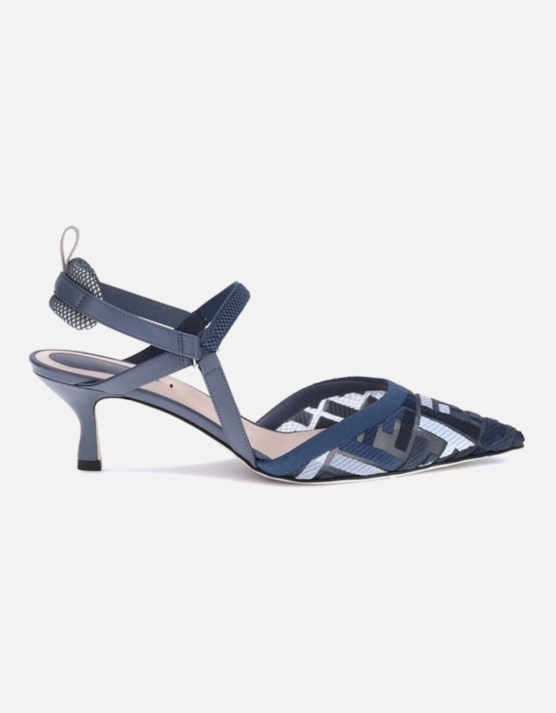 Mesh Slingback Pumps with FF Embroidery Women - Blue