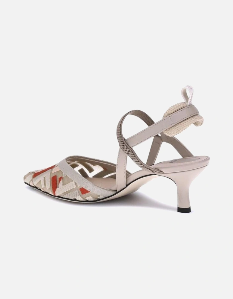 Mesh Embroidered Slingback Pumps Women - Cream