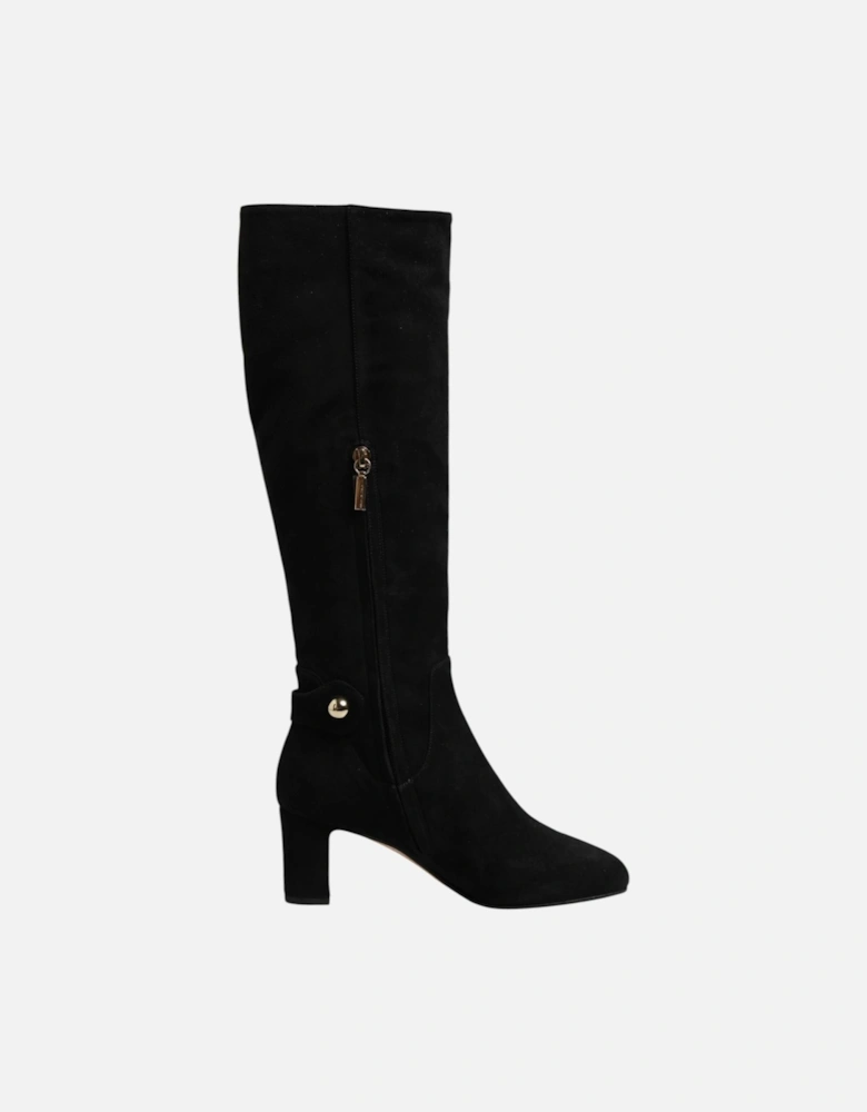 Suede Knee High Leather Boots with Zipper Closure Women - Black
