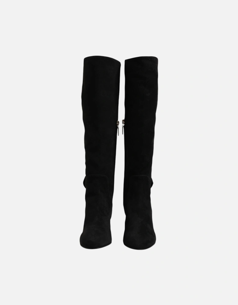 Suede Knee High Leather Boots with Zipper Closure Women - Black