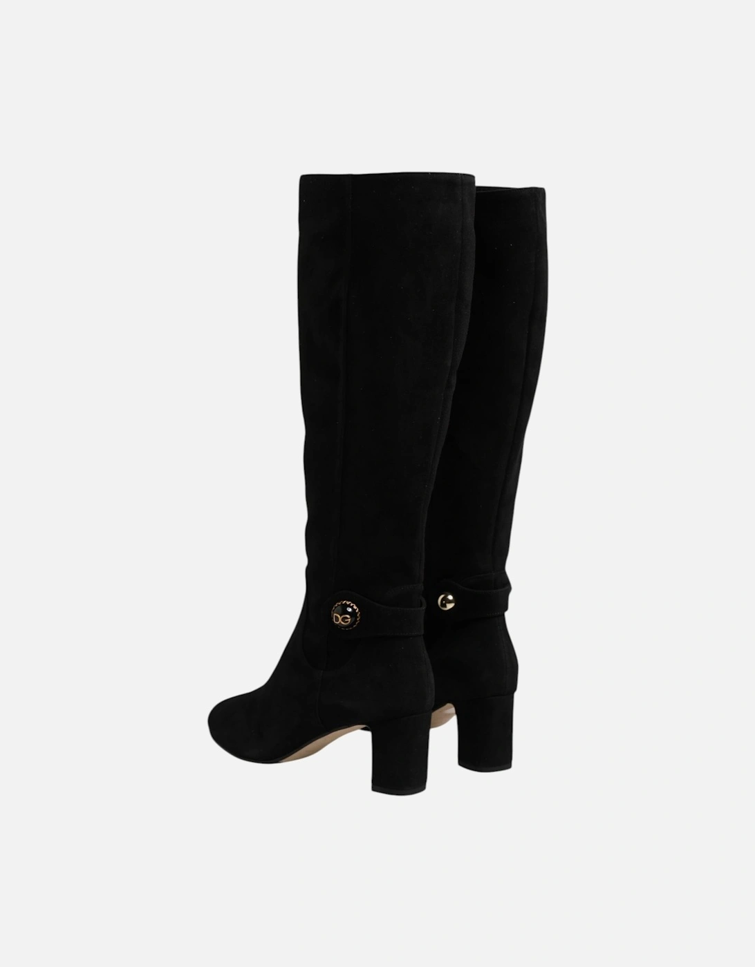Suede Knee High Leather Boots with Zipper Closure Women - Black