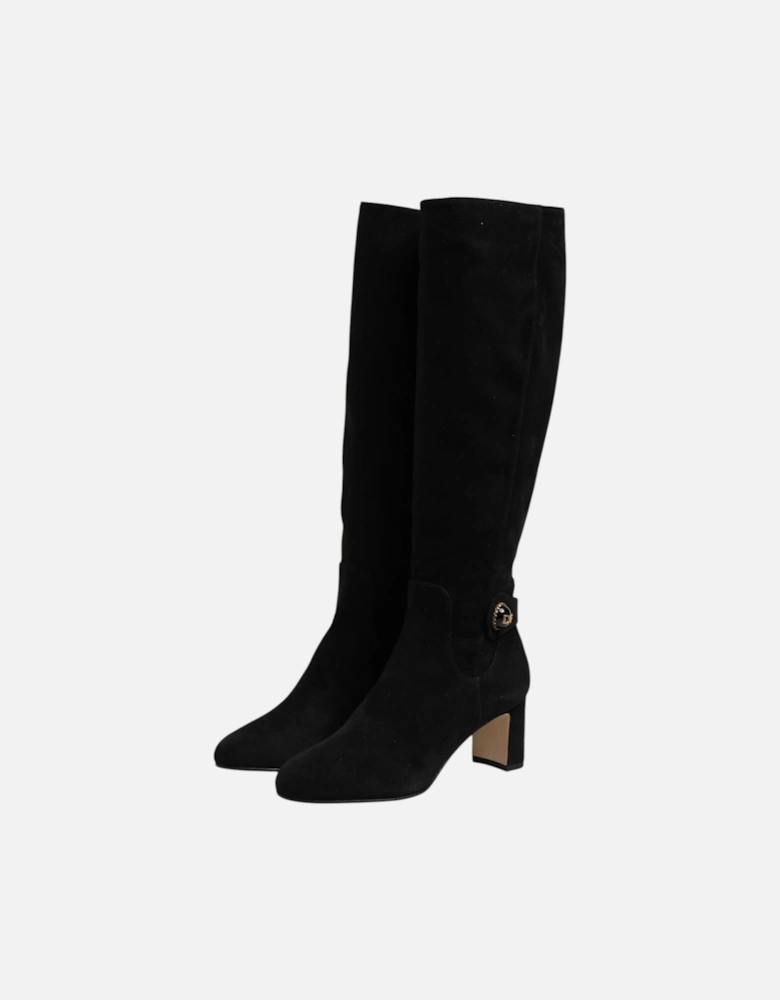 Suede Knee High Leather Boots with Zipper Closure Women - Black