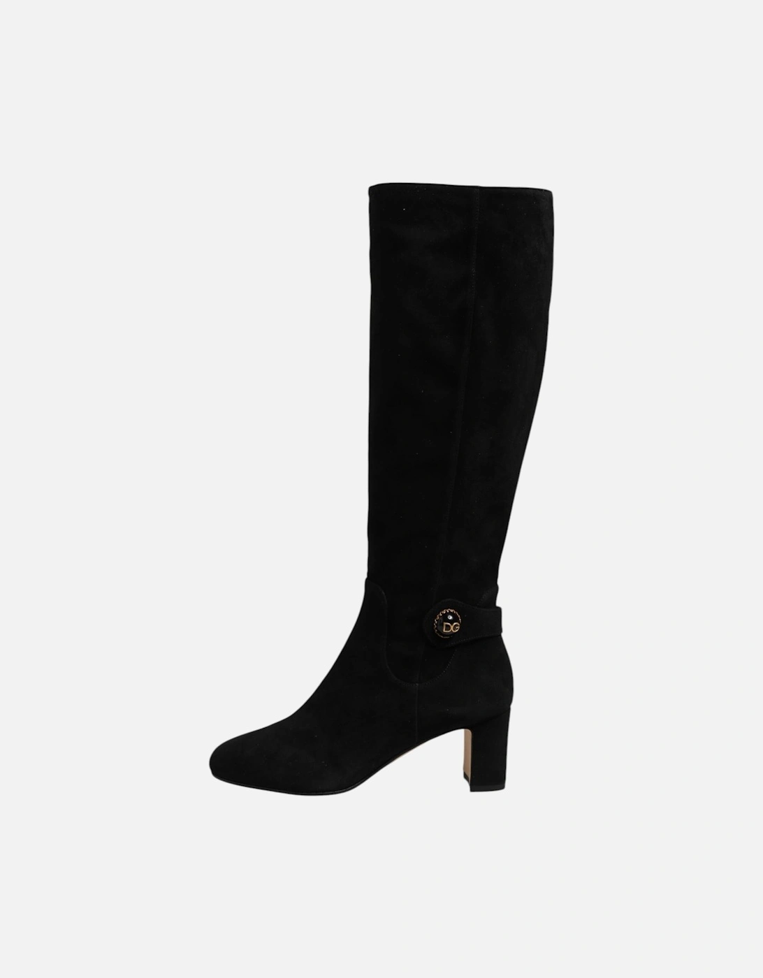 Suede Knee High Leather Boots with Zipper Closure Women - Black