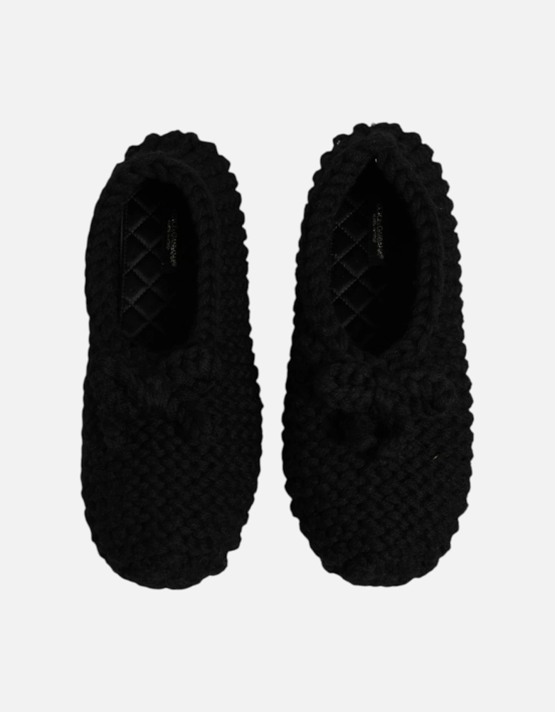 Wool Ballerina Flats with Leather Sole Women - Black Flat Shoes