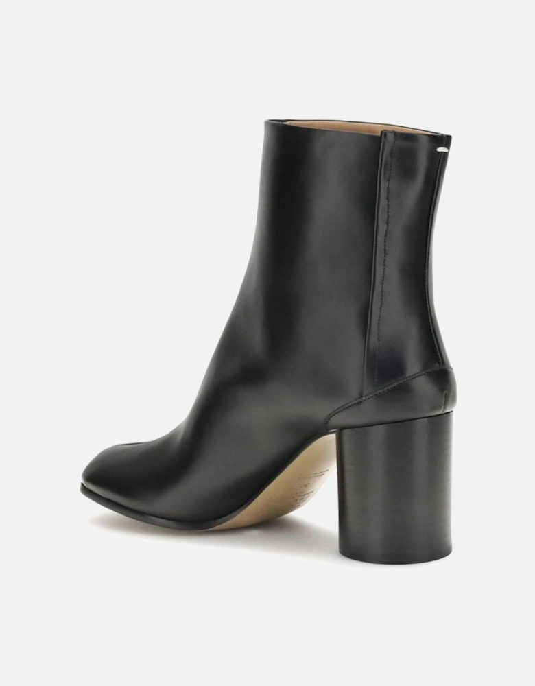 Leather Tabi Ankle Boots with Cylindrical Heel Women - Black
