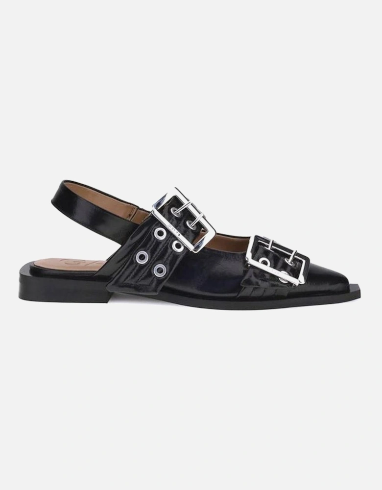 Pointed Toe Ballerinas with Straps and Block Heels Women - Black Shoes