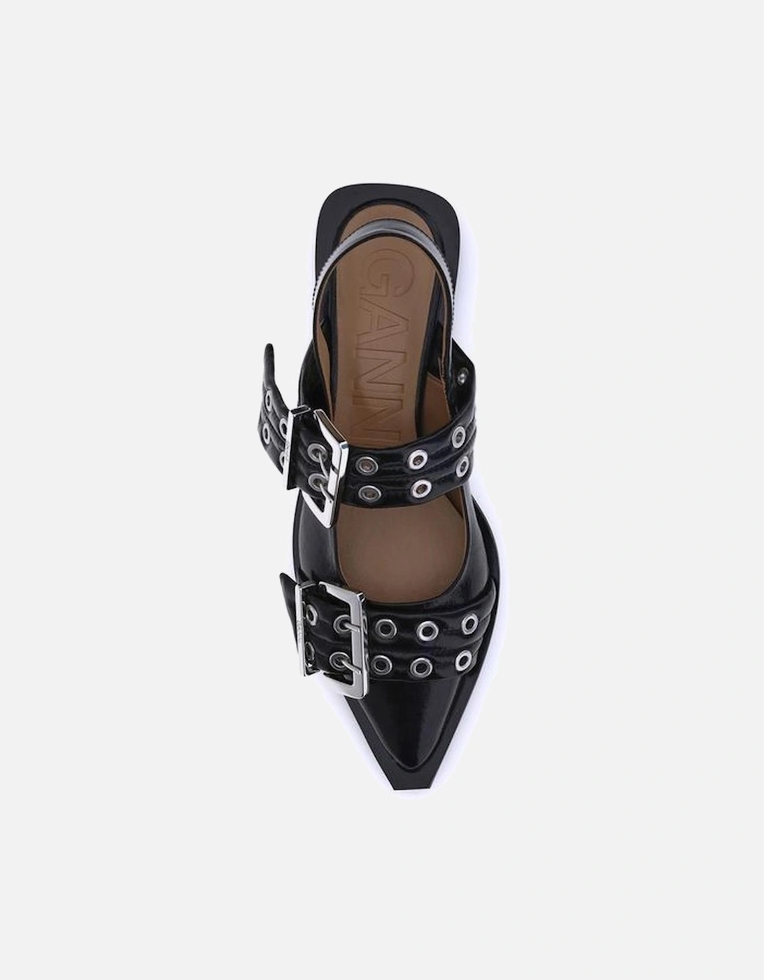 Pointed Toe Ballerinas with Straps and Block Heels Women - Black Shoes