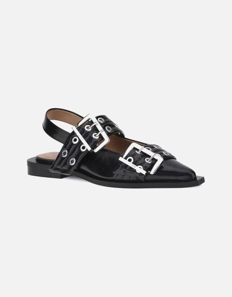Pointed Toe Ballerinas with Straps and Block Heels Women - Black Shoes