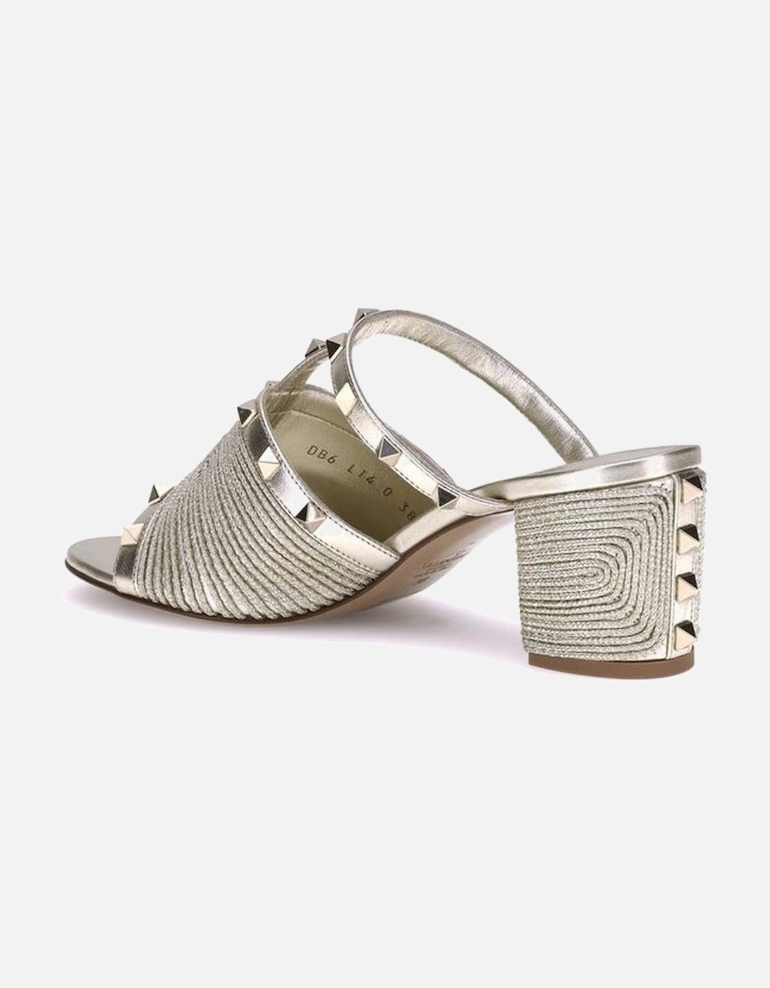 Rockstud Embroidered Calfskin Sandals with Platinum Studs Women -