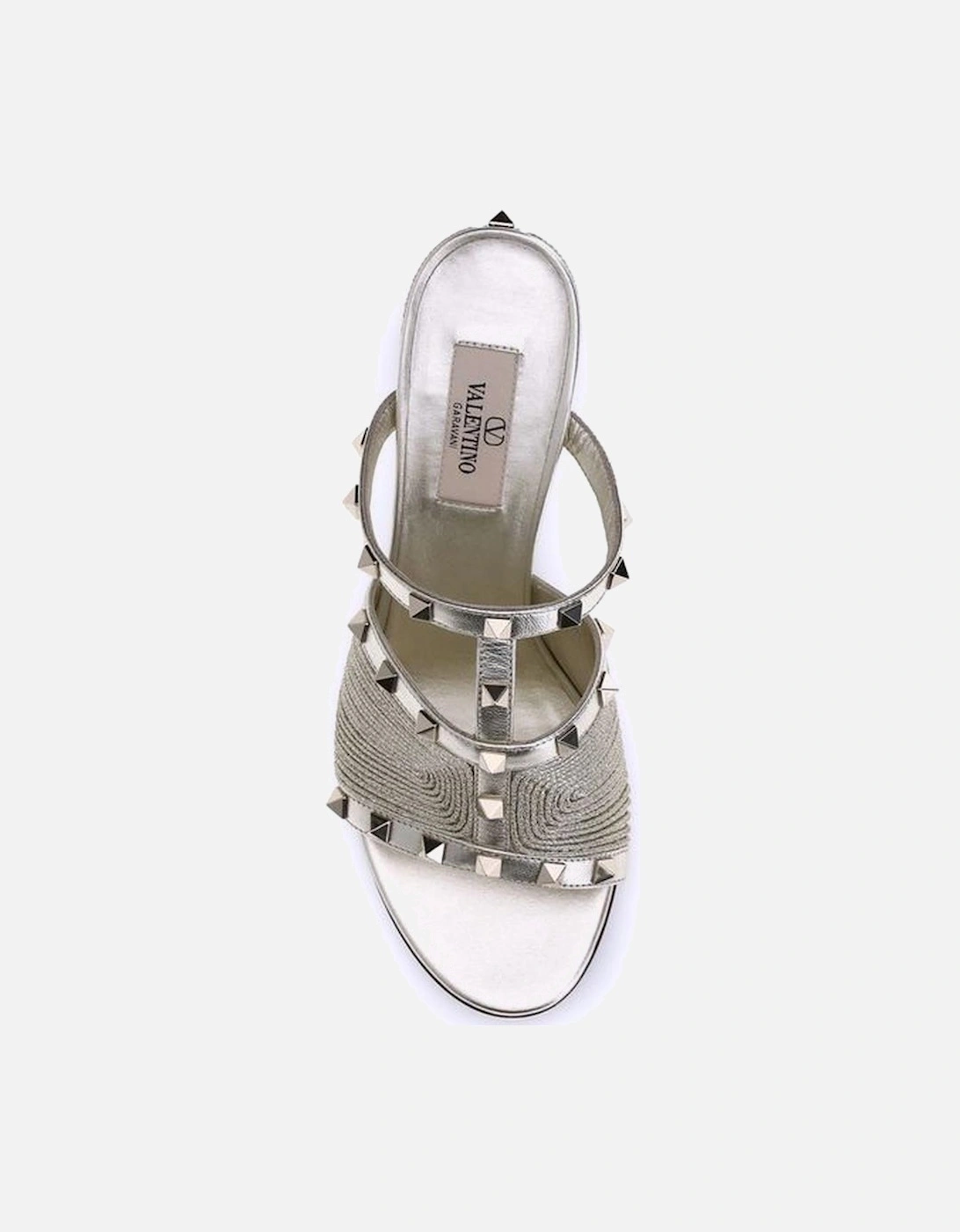 Rockstud Embroidered Calfskin Sandals with Platinum Studs Women -