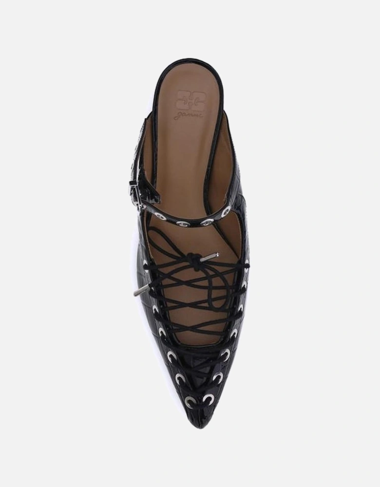Oleatex Laced Mules with Tapered Toe and Mini Heel Women - Black