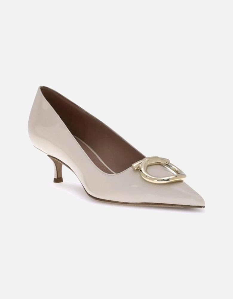 Gancini Ornament Tapered Toe Kitten Heel Pumps Women - Cream